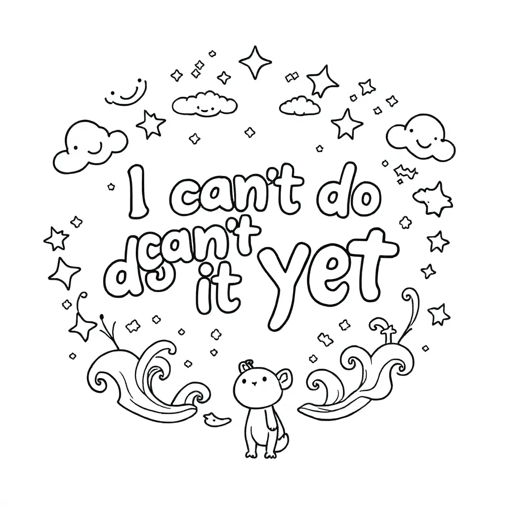 Feuille de coloriage Les Lettres Je Ne Peux Pas Encore Avec Décoration Autour