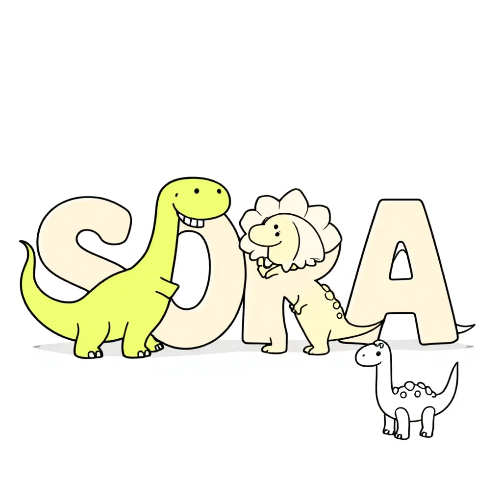De naam Sora met dino's coloring page for children