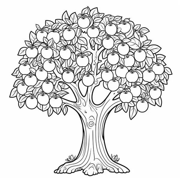 Detailed Apple Tree coloring page for children