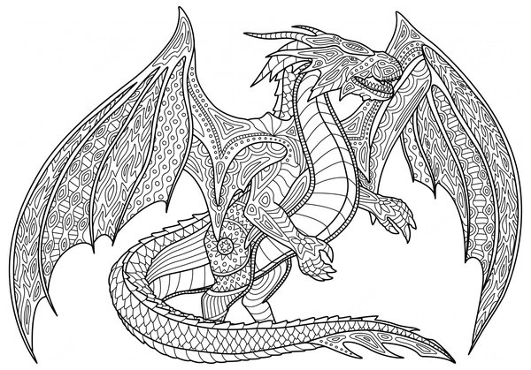 Detailed Dragon coloring page for children