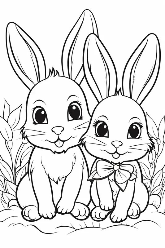 Deux Lapins Assis Ensemble coloring page for children