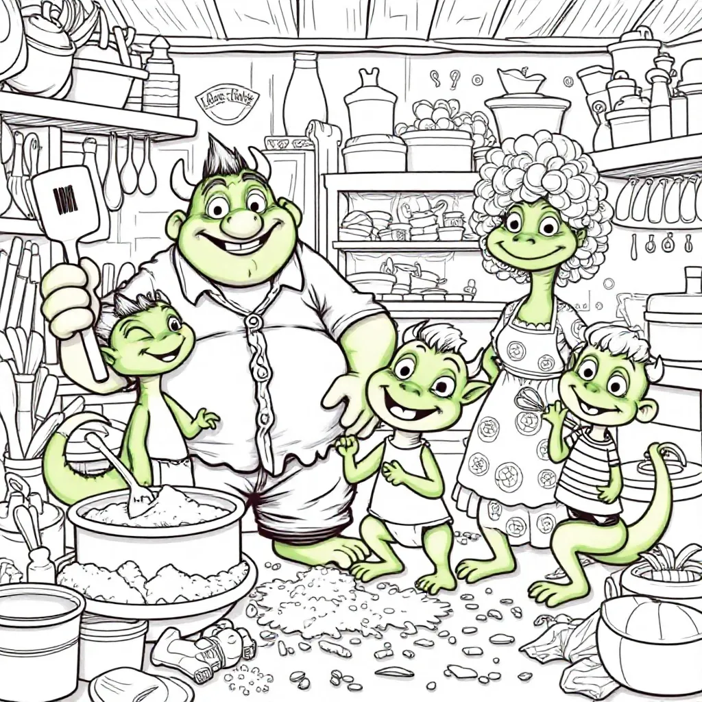 Die Olchi Familie kleurplaat voor kinderen