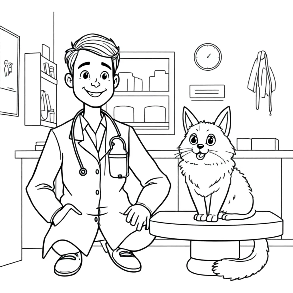 Dierenarts Willem coloring page for children