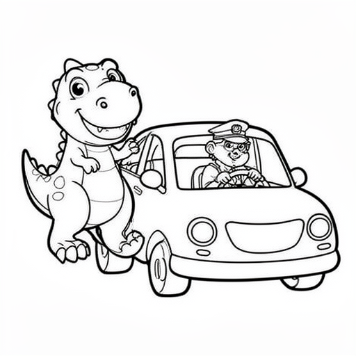 dino heeft rijles kleurplaat voor kinderen