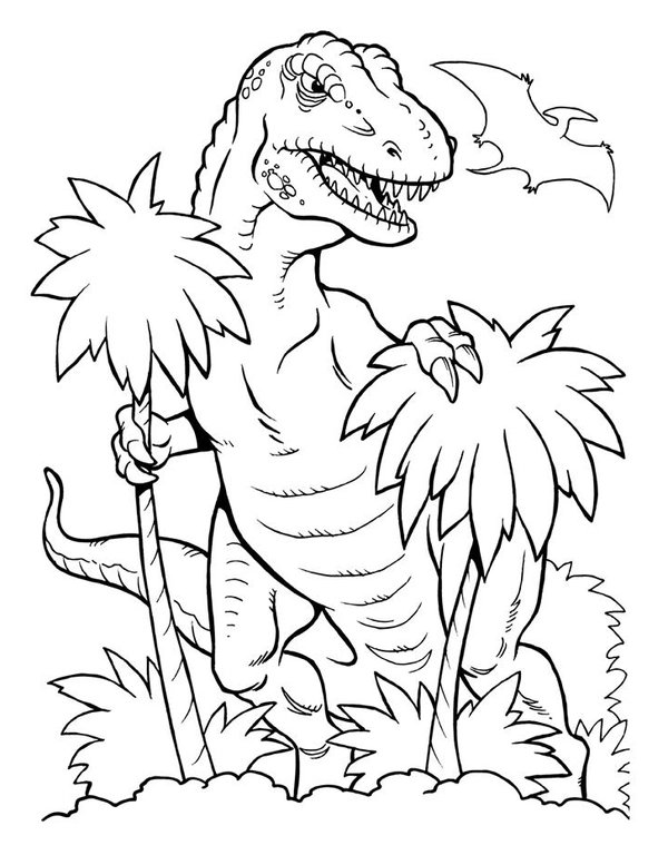 Dinosaurier T-Rex Bäume coloring page for children