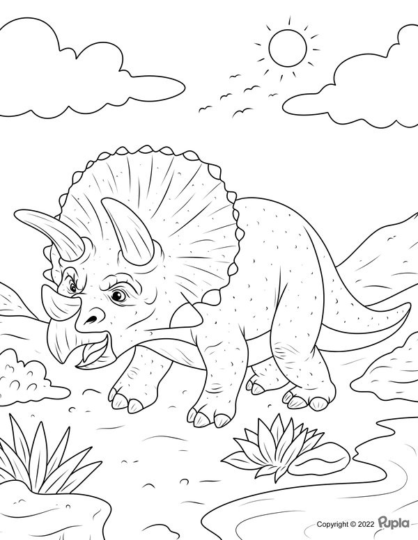 Dinosaurio Triceratops Al Sol coloring page for children