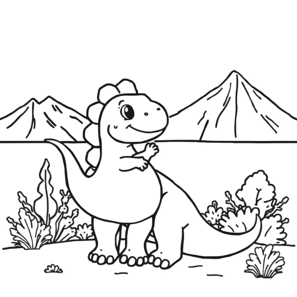Kostenlose Dinosaurier-Baby-Malvorlage - Prähistorisches Cartoon-Abenteuer-Malbild