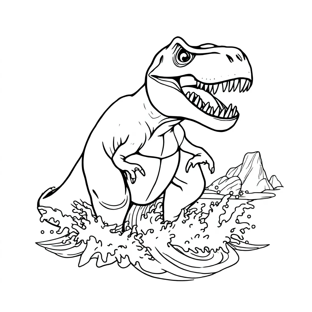 Feuille de coloriage gratuite Dinosaure aux dents acérées sorti de la mer