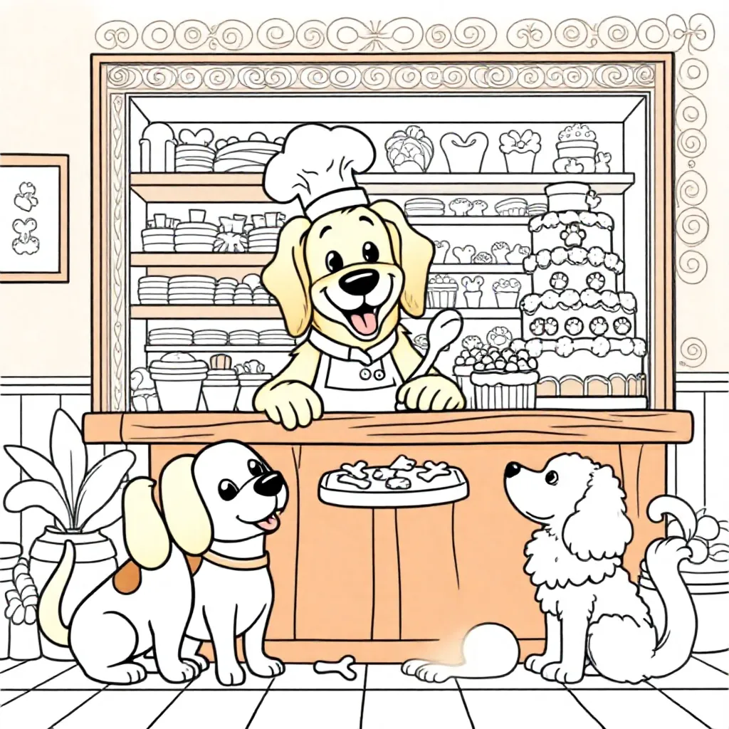dog bakery kleurplaat voor kinderen