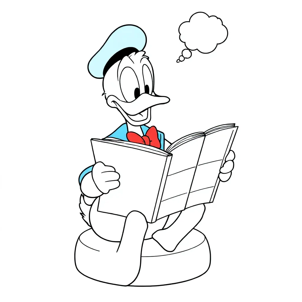 donald duck met groot stripboek coloring page for children