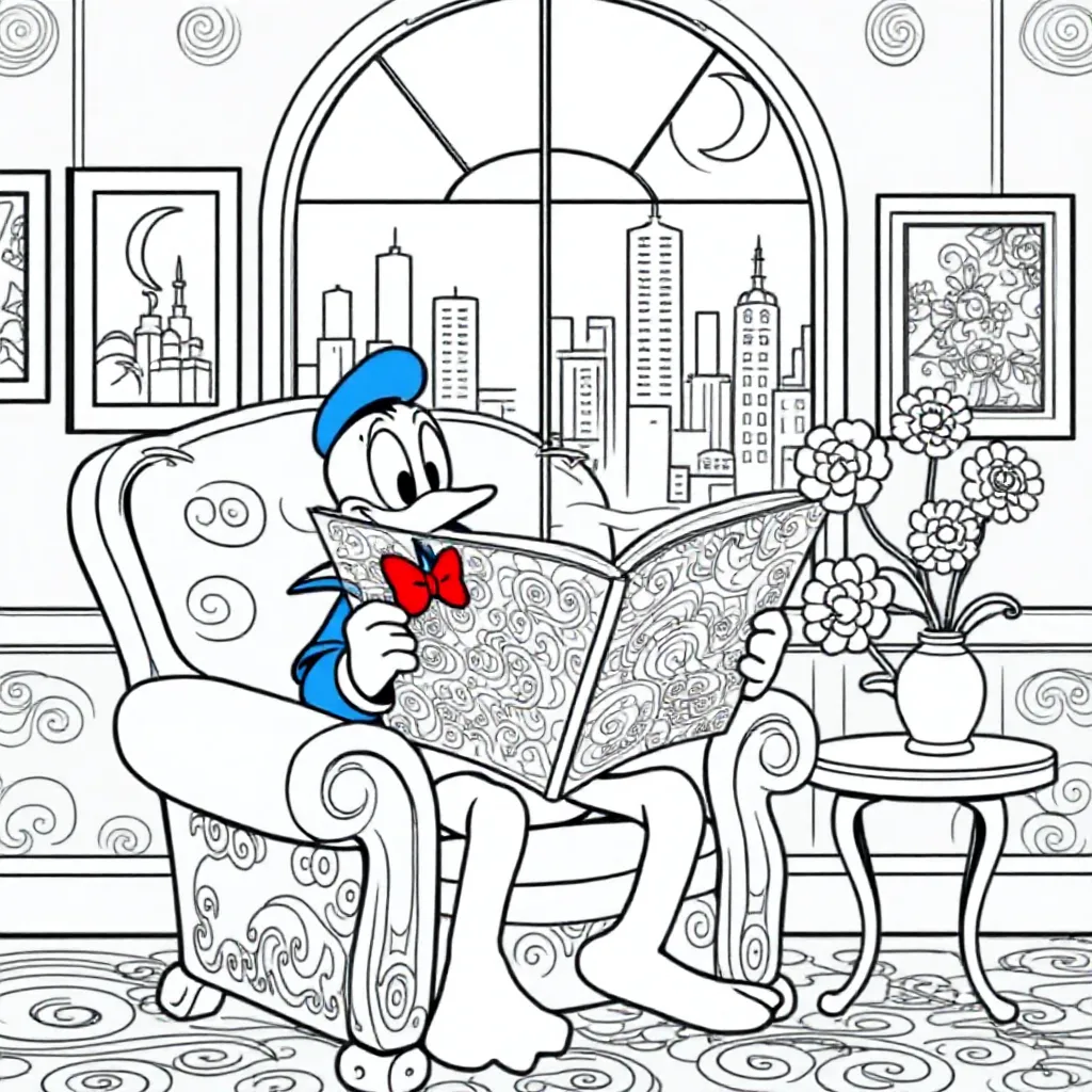 donald duck met groot stripboek coloring page for children