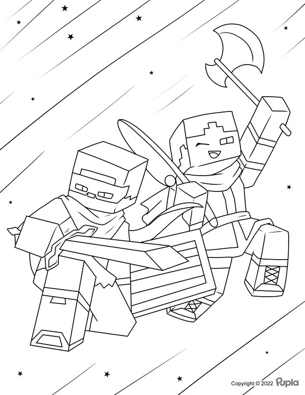 Coloring Page Two Minecraft Little Stars Figures