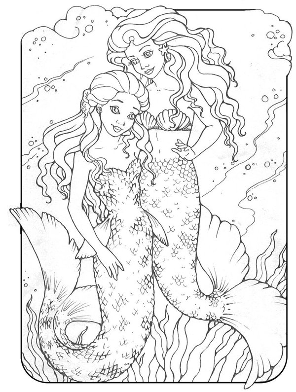 Dos Sirenas Juntas Detallado coloring page for children
