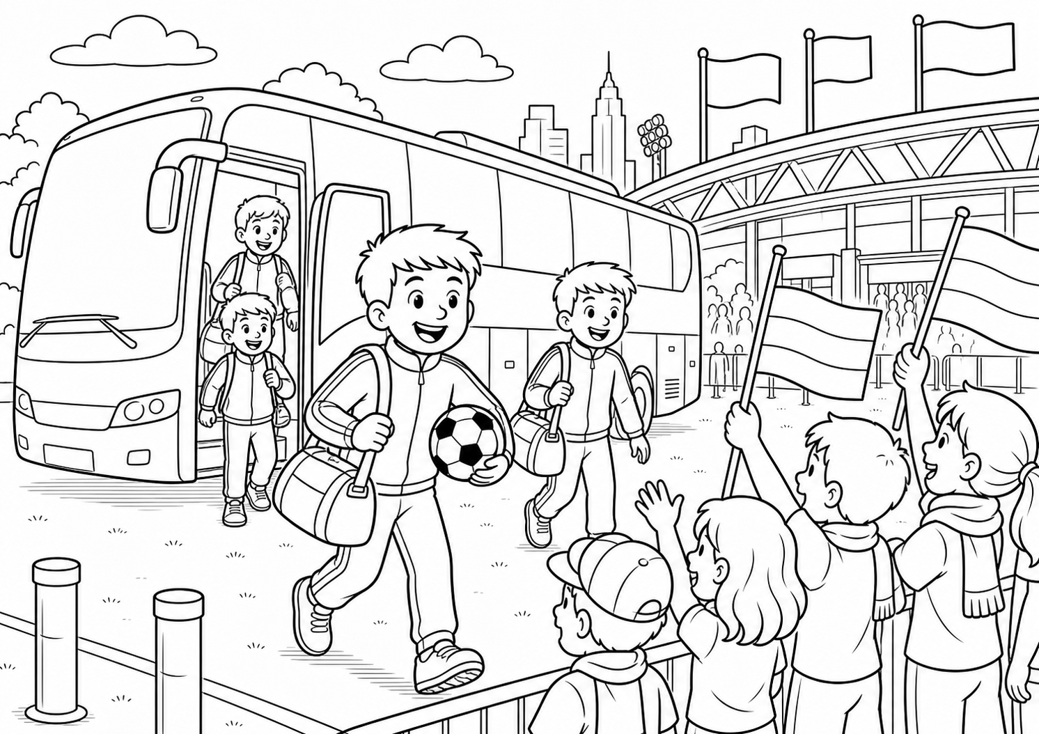 Duitsland teambus komt aan bij WK stadion kleurplaat