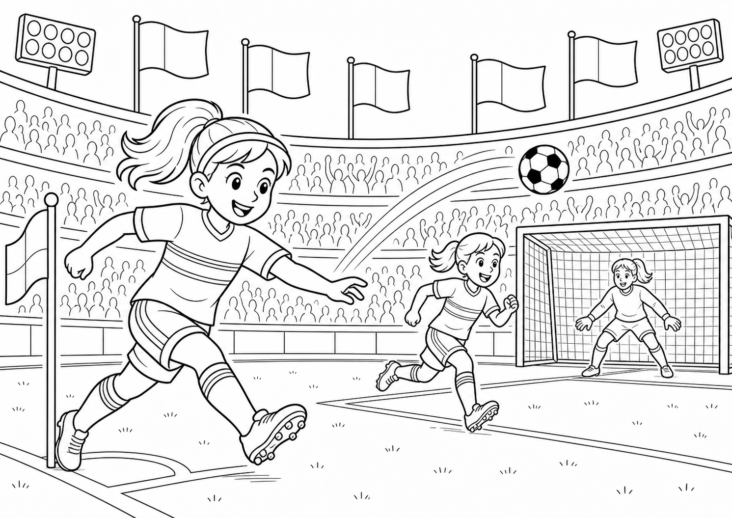 Duitsland voetbalmeisje maakt een voorzet kleurplaat