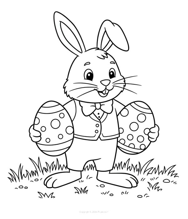 Easter Bunny Holding Two Easter Eggs coloring page for children