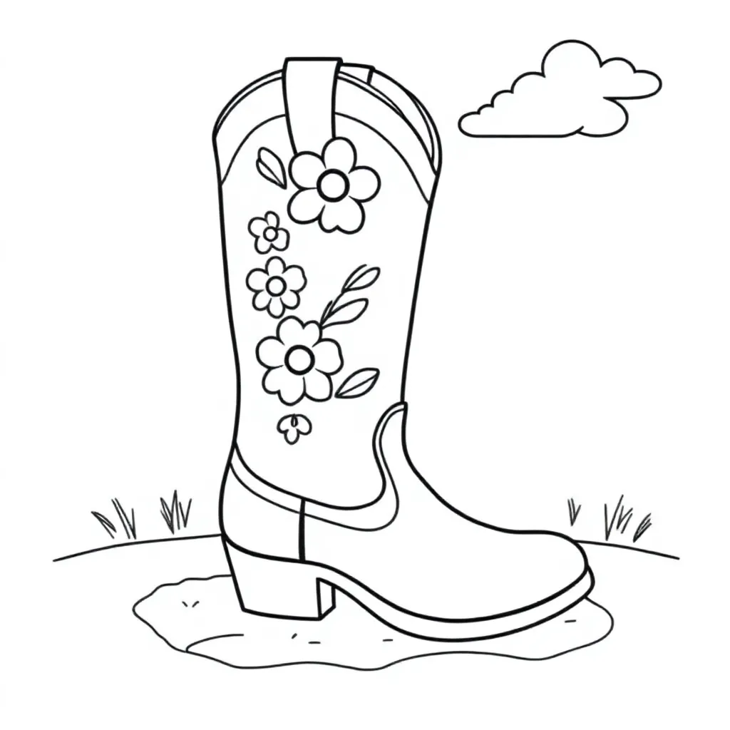 een cowboy laars met bloemetjes coloring page for children