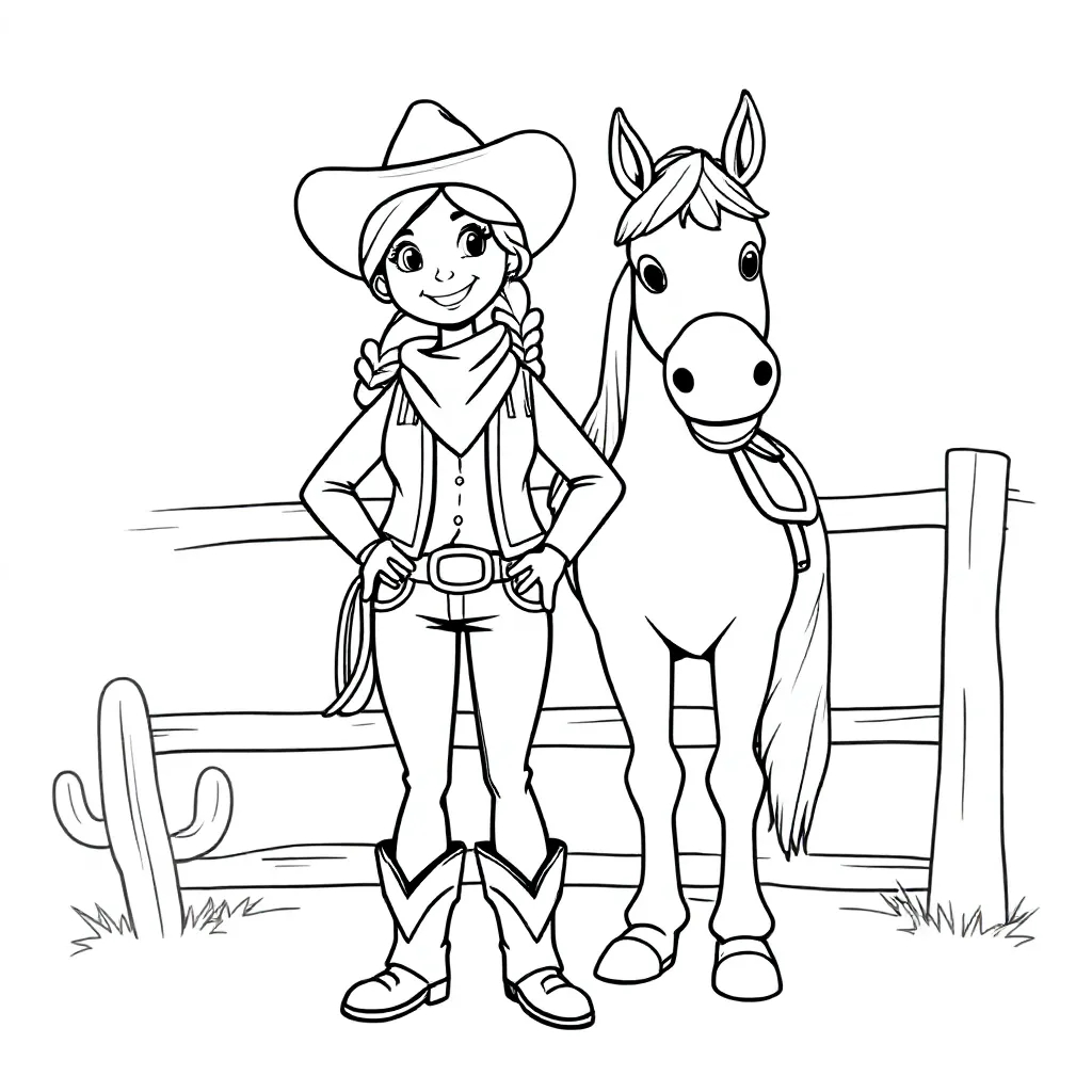 een cowgirl coloring page for children