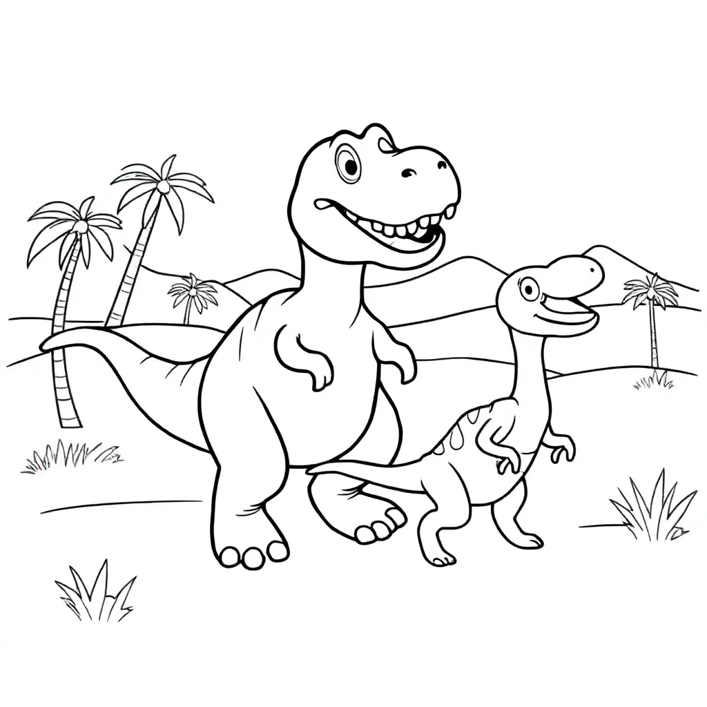 Een Dinosaurus Die Achter Een Andere Dino Aan Het Rennen Is Om Hem Op Te Eten Kleurplaat coloring pa