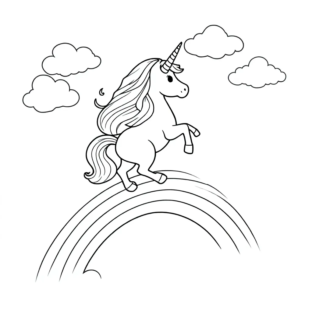 ein Einhorn, das auf einem Regenbogen reitet