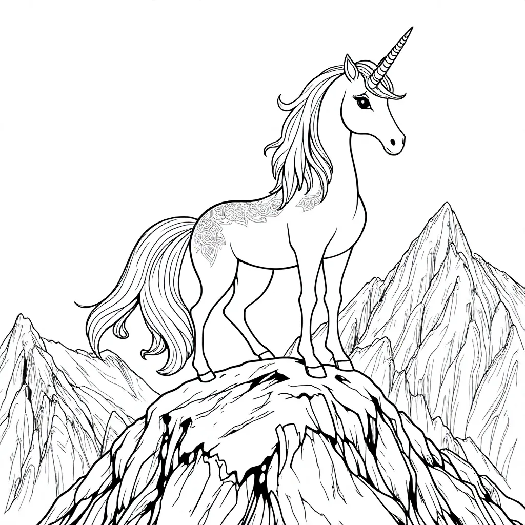 Een Eenhoorn Op Een Berg coloring page for children