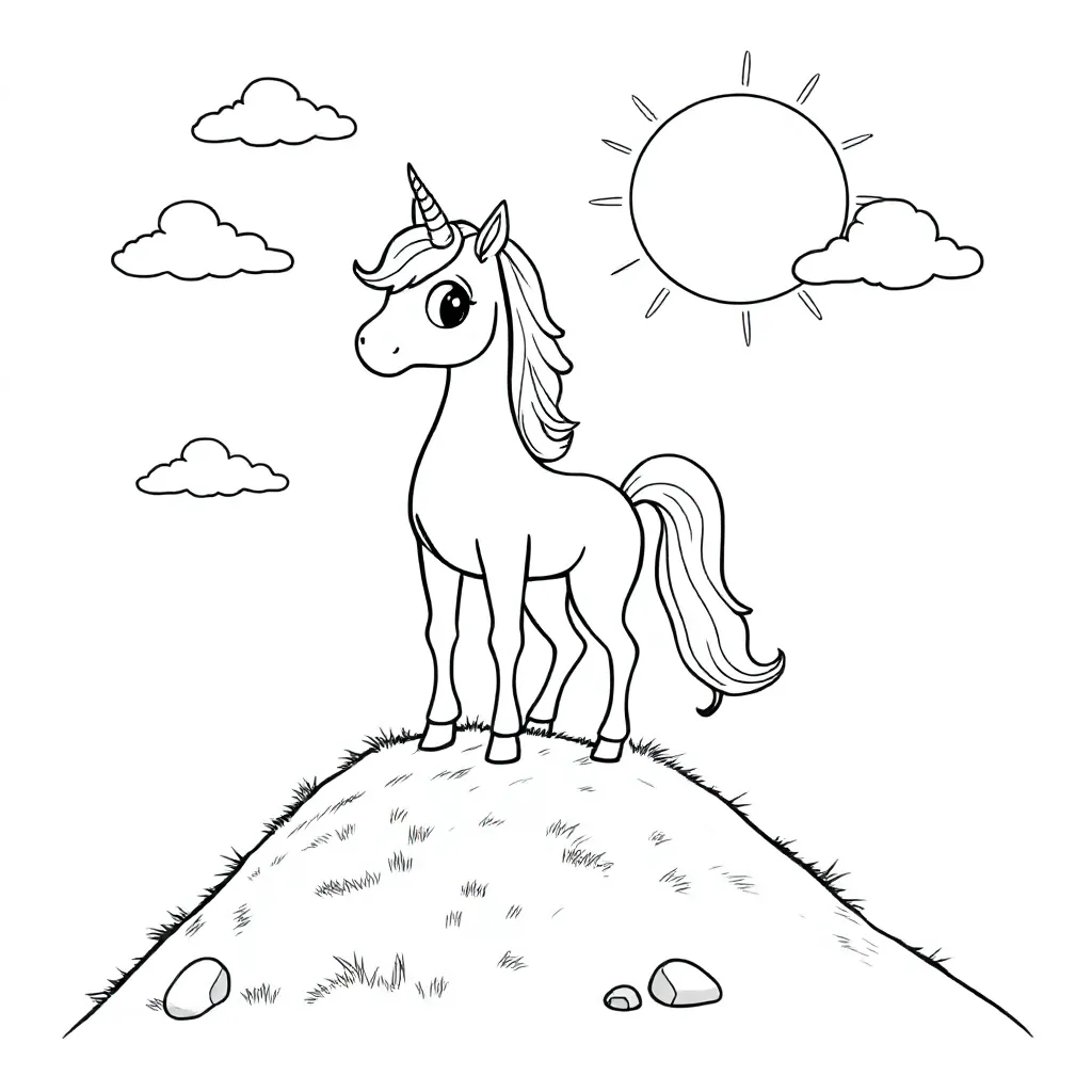 Een Eenhoorn Op Een Berg coloring page for children