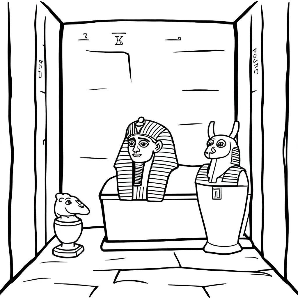 een grafkamer van een farao met een farao hoofd kleurplaat voor kinderen