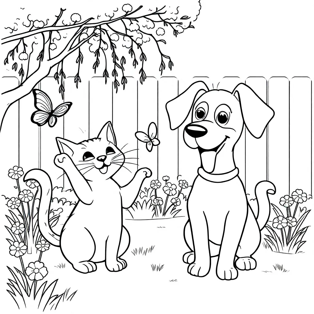 Feuille de coloriage gratuite Un chat et un chien Feuille de coloriage pour enfants