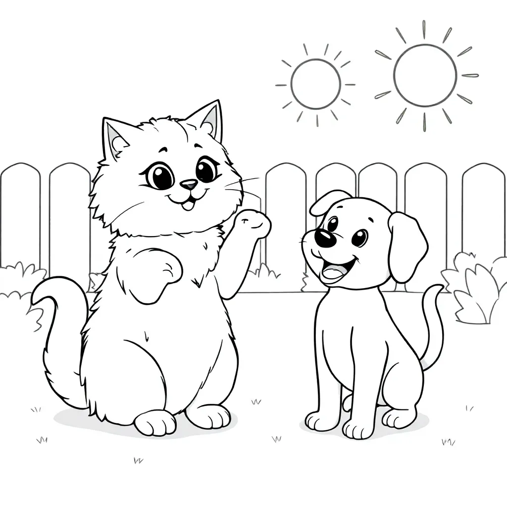 Een Kat En Hond Die Samen Aan Het Spelen Zijn coloring page for children