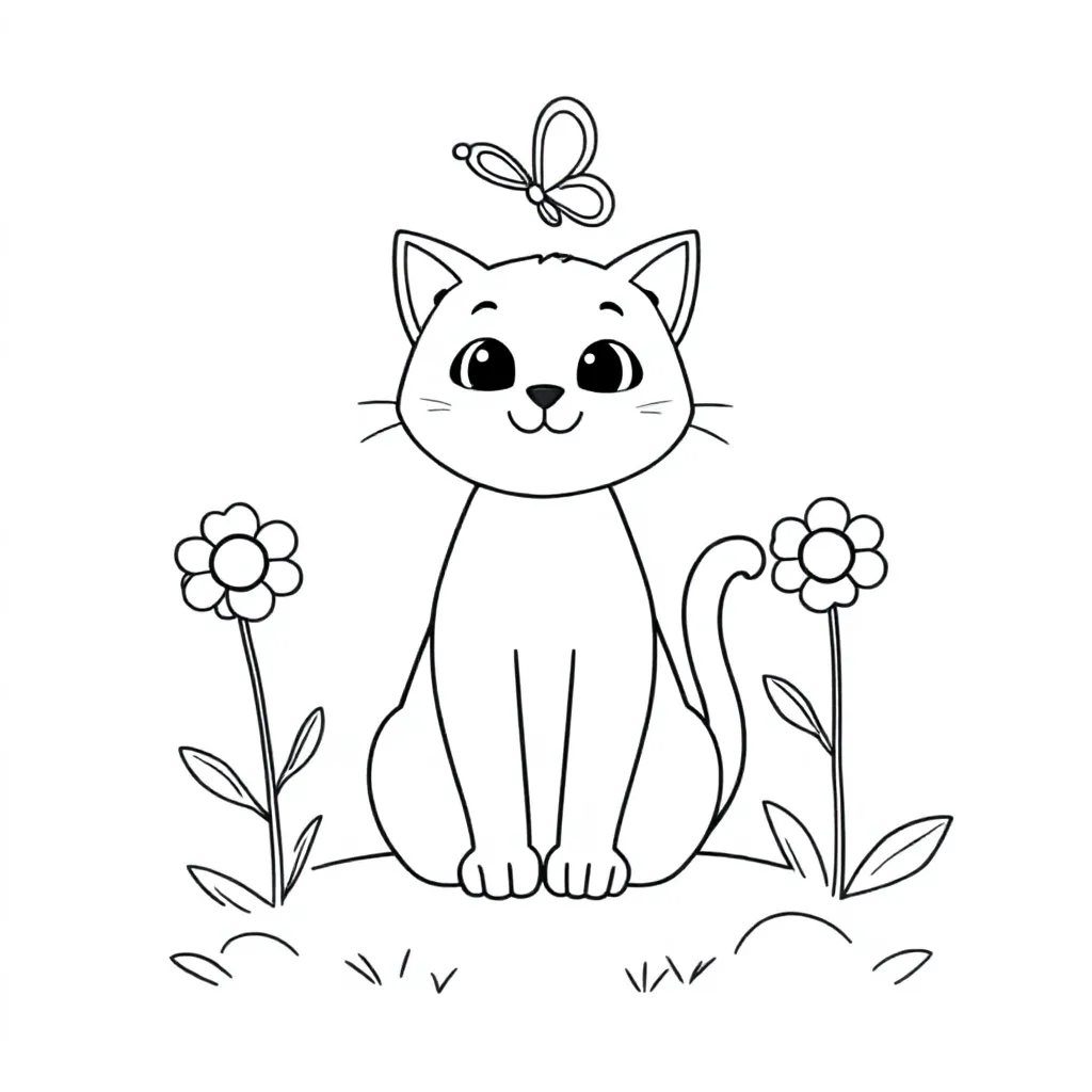 een kat coloring page for children