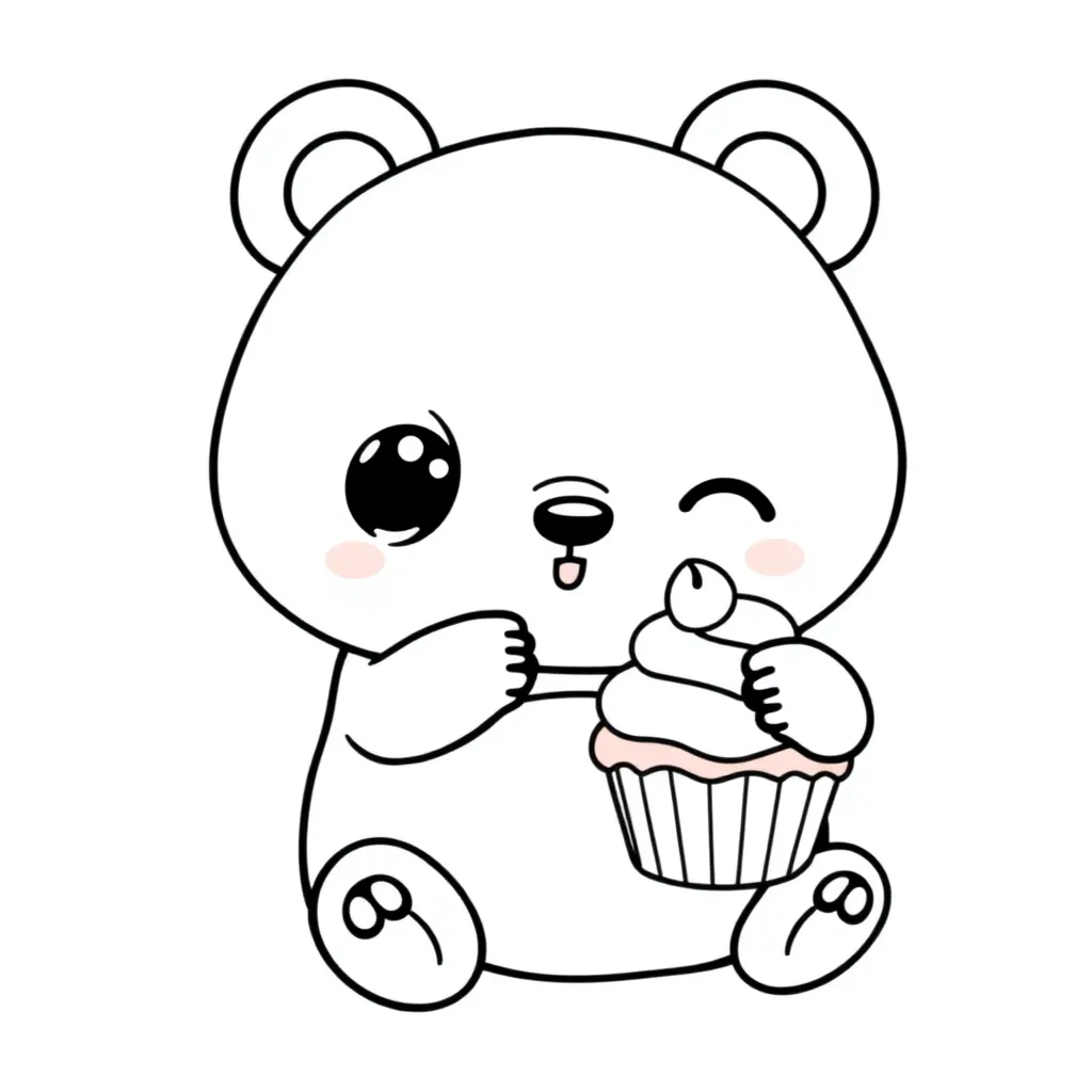 Een kawaii panda die een cupcake vast heeft