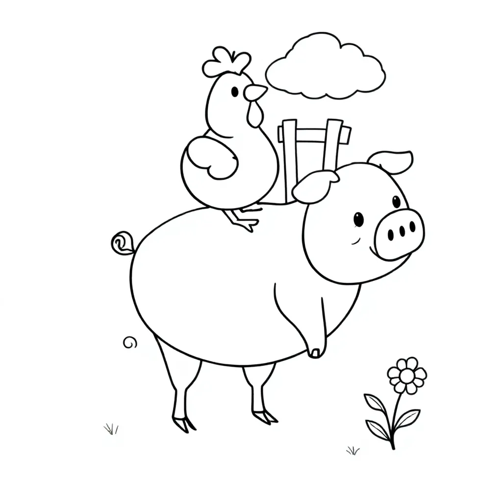 Een Kip In Een Varken coloring page for children