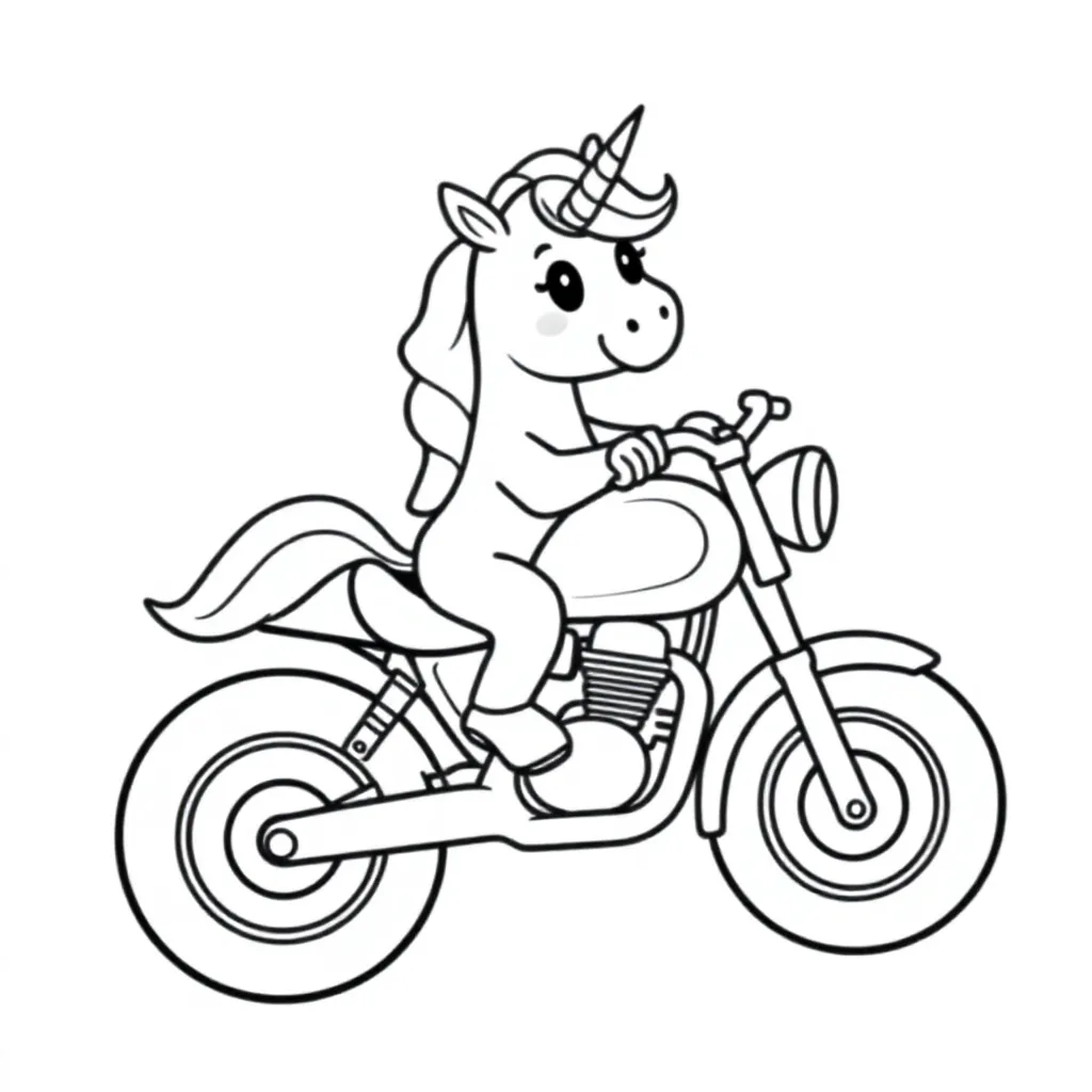 Un coloriage de licorne pour papi qui aime les motos.
