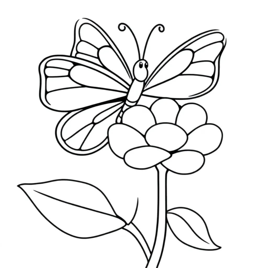 een kleurrijke vlinder op een bloem kleurplaat voor kinderen