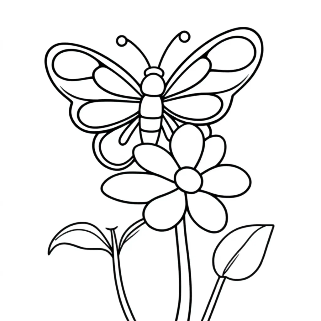 een kleurrijke vlinder op een bloem kleurplaat voor kinderen