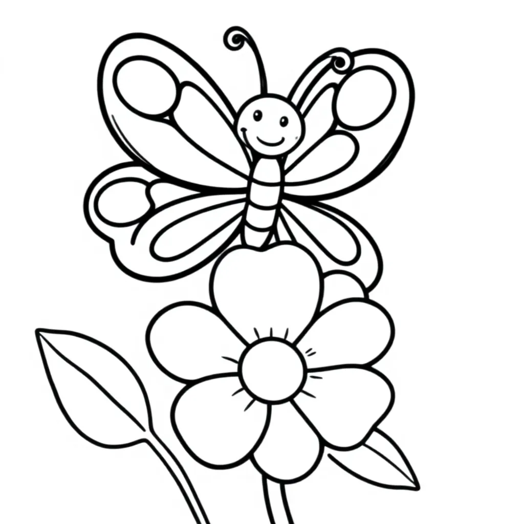 een kleurrijke vlinder op een bloem kleurplaat voor kinderen