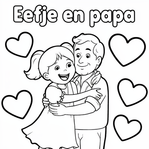 Een meisje die een vader knuffelt met hartjes erbij