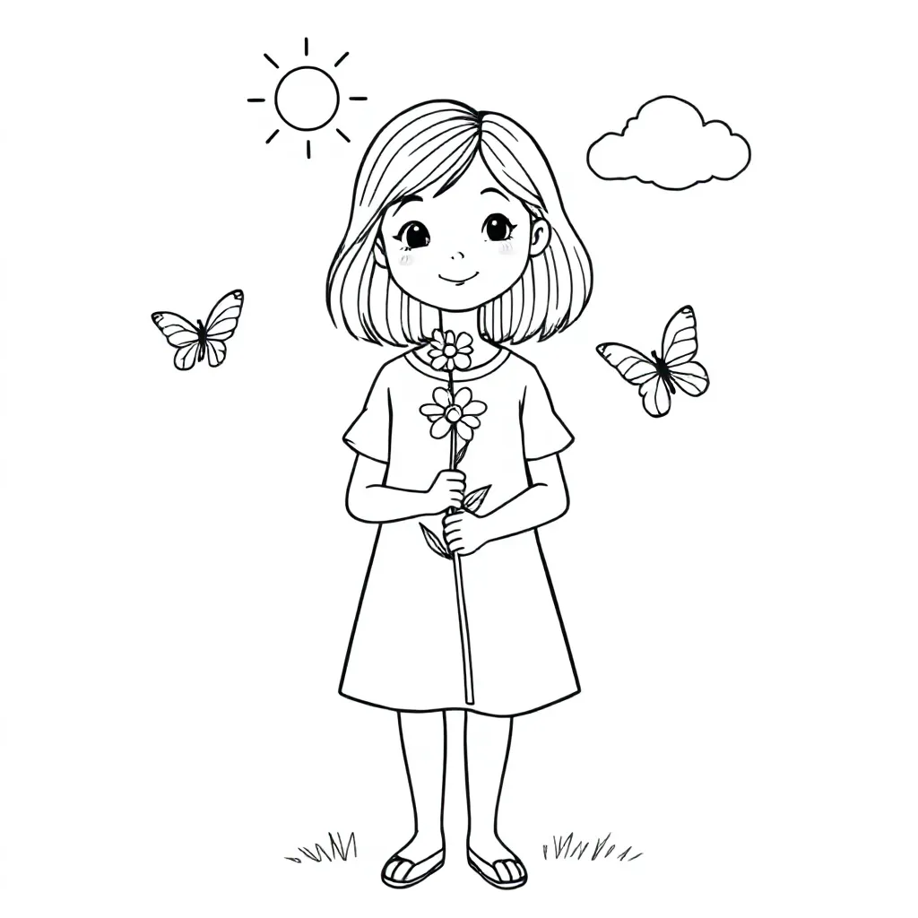 een meisje van 10 jaar haar tot net onder de schouders kleurplaat voor kinderen