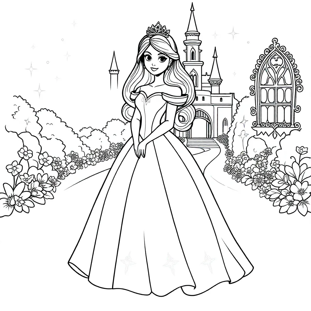 Feuille de coloriage gratuite d'une belle princesse en robe  Feuille de coloriage pour enfants