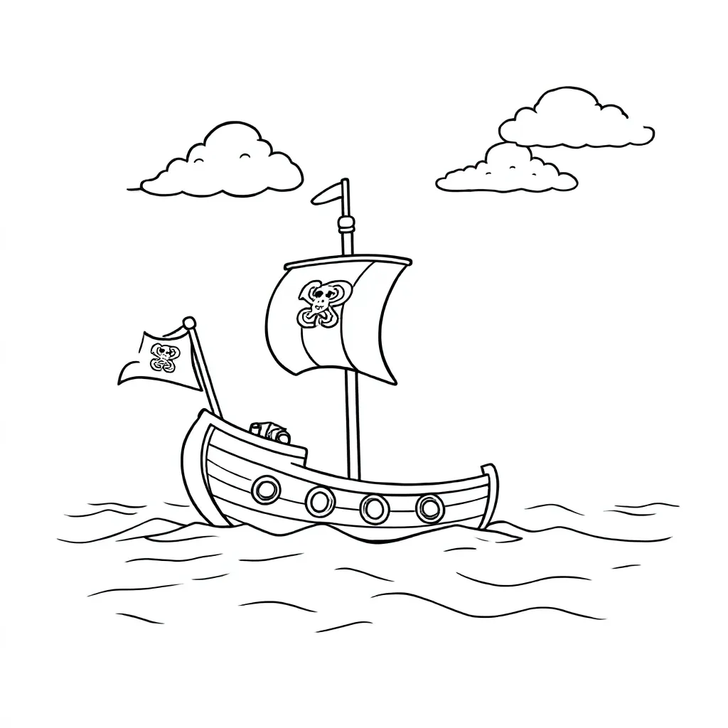 een piratenboot op de wilde zee coloring page for children