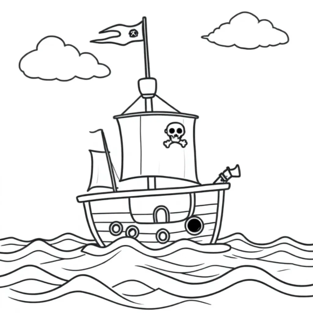 een piratenboot op de wilde zee coloring page for children