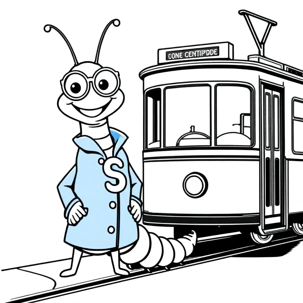 Kostenlose Malvorlage: Ein niedlicher, lustiger Tausendfüßler in einer Jacke
