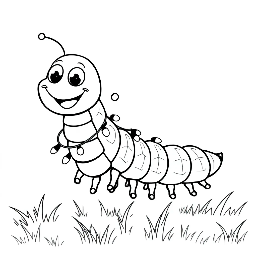 Malvorlage Kostenlos: Ein niedlicher, lustiger Tausendfüßler, verziert mit Verli.