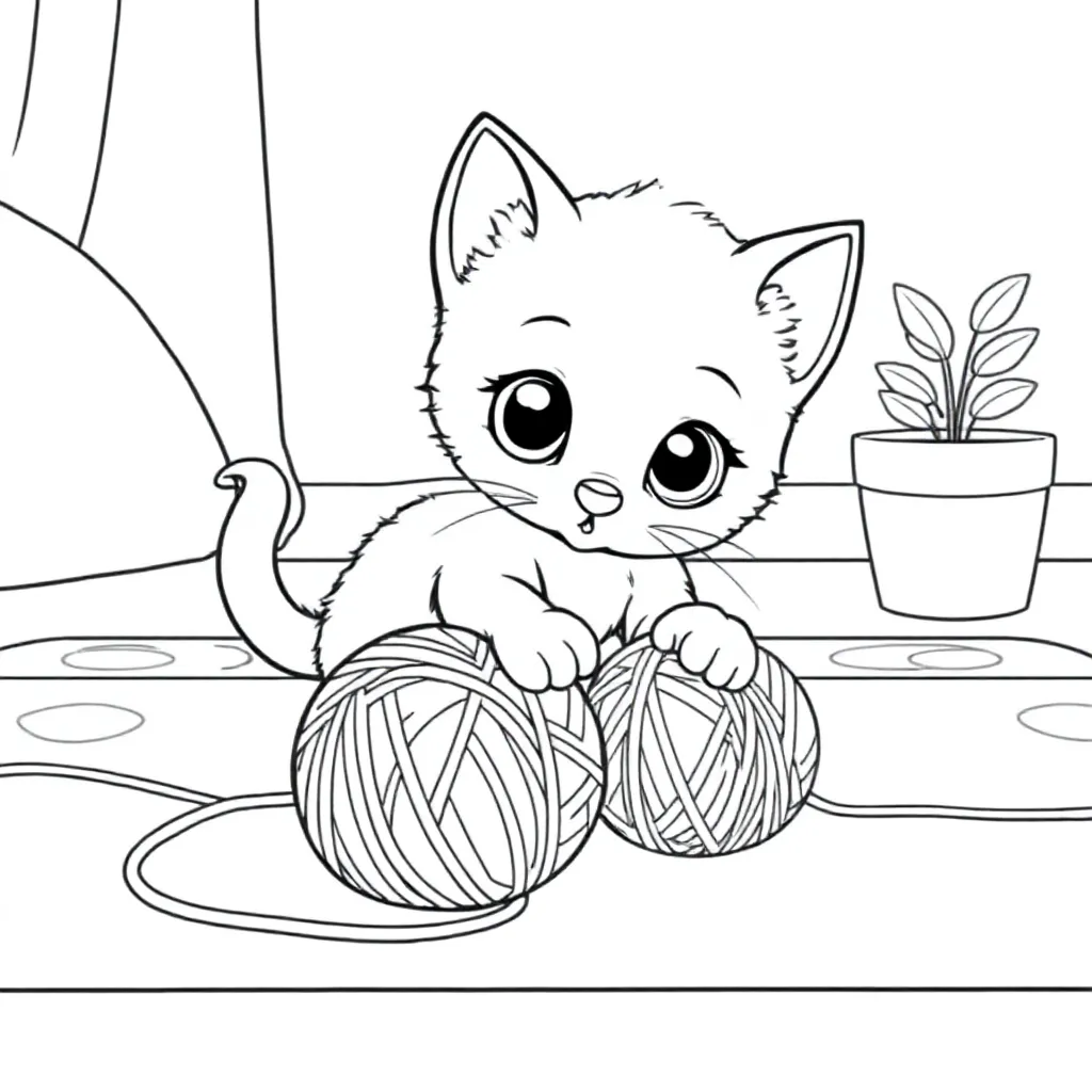 een schattige kitten kleurplaat voor kinderen