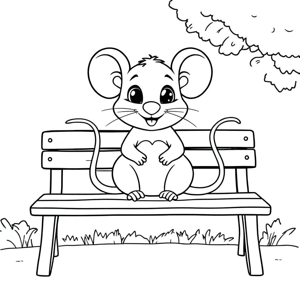 Een Schattige Kleurplaat Van Een Rat Die In Een Parkje Zi... coloring page for children
