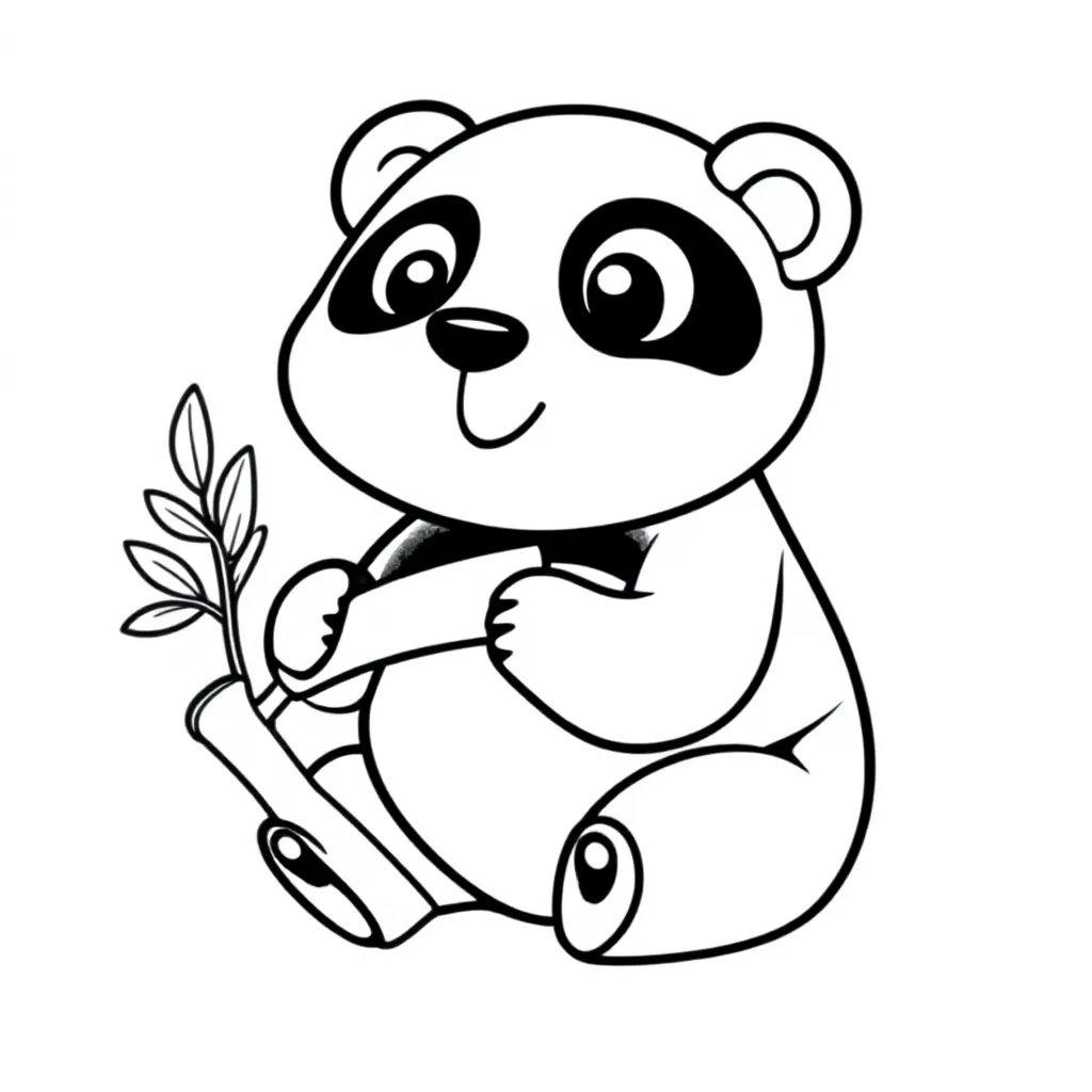 een schattige panda die bamboe eet coloring page for children