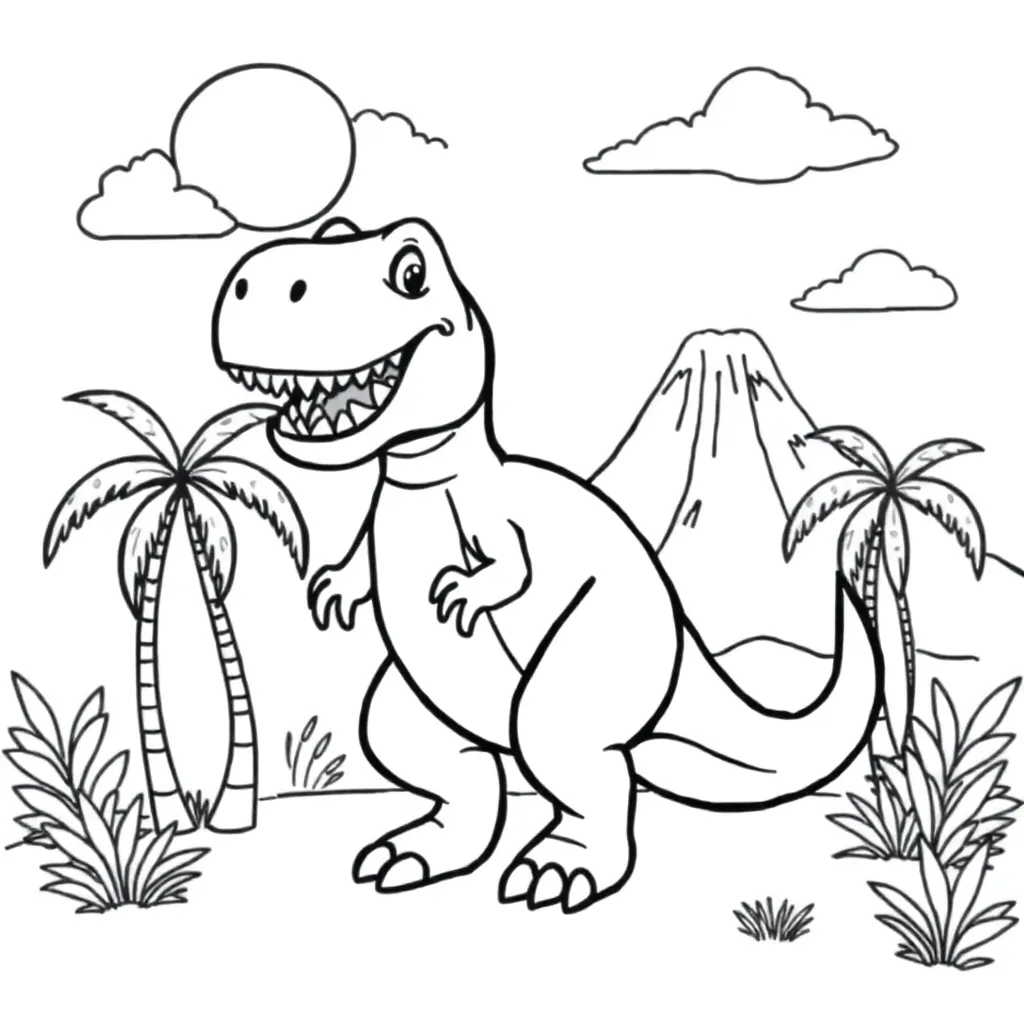 Une coloriage dinosaure Rex noir, robuste, pour enfants.