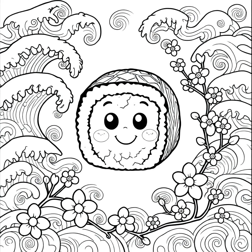 een sushi met een gezichtje kleurplaat voor kinderen