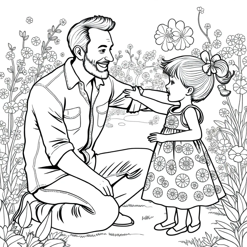 Feuille à colorier gratuite Un père et une fille Feuille à colorier pour enfants