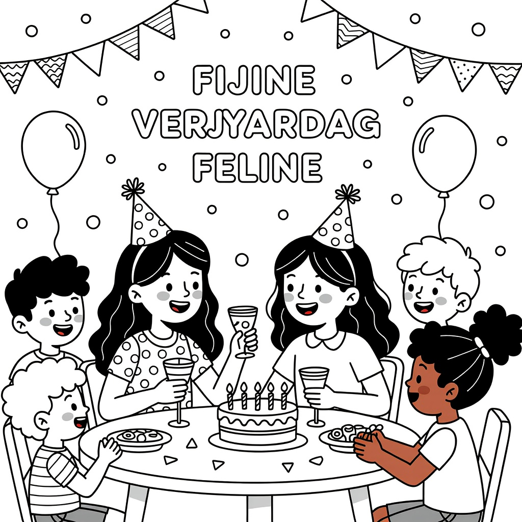 een verjaardags feest met een meisje met een bril zwart haar en jurk 9 jaar en meisje blond haar 9